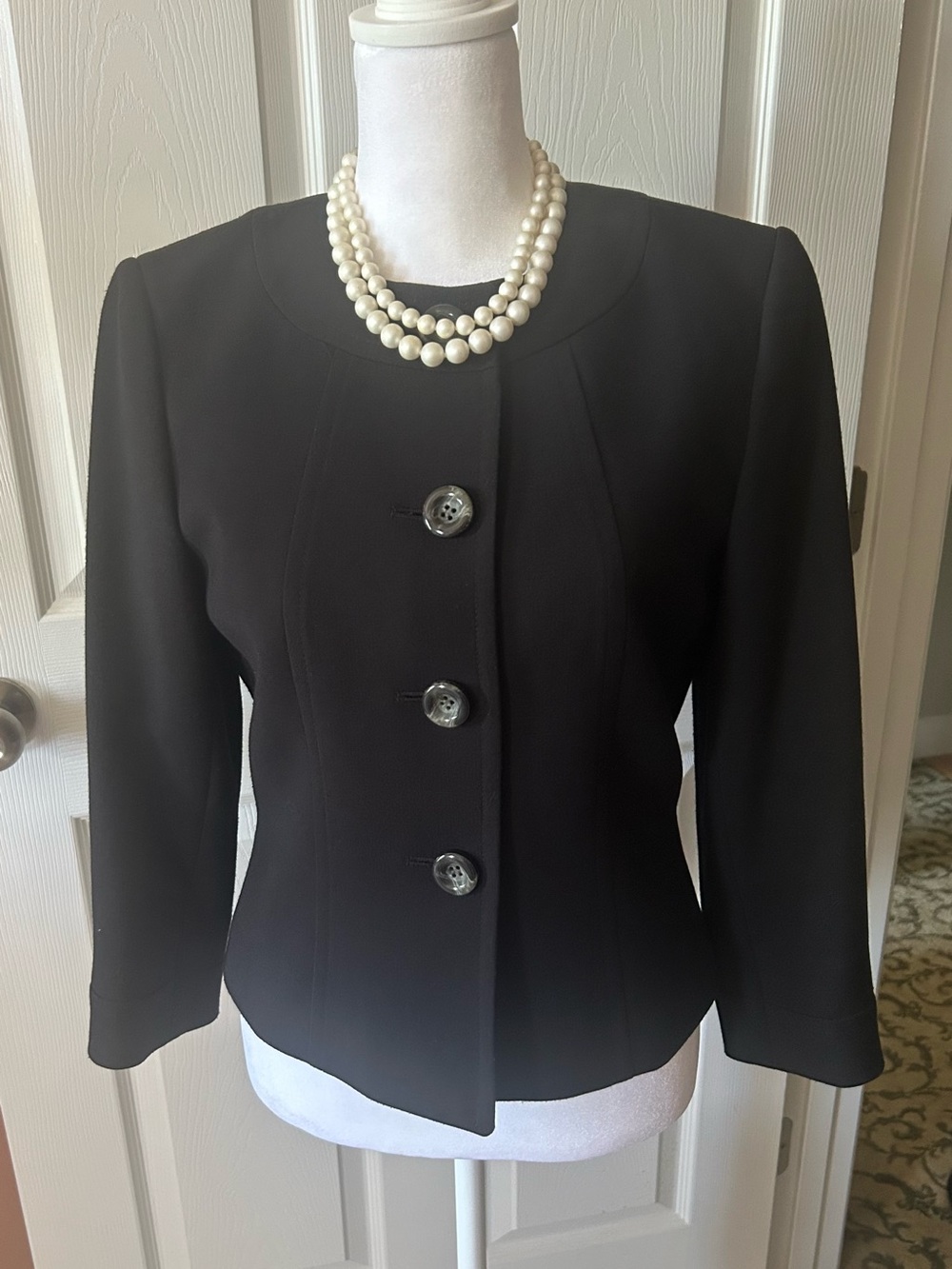 Classic Black Women's Tailored Collarless  Jacket with 3/4 Sleeves